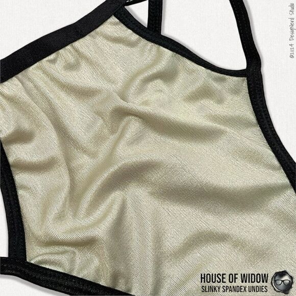 DOLLS KILL X HOUSE OF WIDOW SLINKY SPANDEX UNDIES IN OFF WHITE CHAMPAGNE PEARL M - Picture 7 of 11